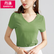 丹語（DANYU）v領(lǐng)短袖t恤女夏季新款半袖純色棉體恤基本款紫色上衣女 綠色 S