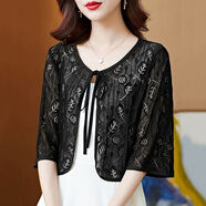 KAROND新品小披肩裙子外搭夏季時(shí)尚蕾絲小披肩女配旗袍吊帶裙子的防曬外搭寬松大碼短款開(kāi)衫 黑色 M 【85-100斤】