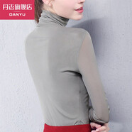 丹語(yǔ)高領(lǐng)網(wǎng)紗打底衫女秋冬新款簡(jiǎn)約純色內(nèi)搭長(zhǎng)袖t恤彈力緊身上衣 灰色 L