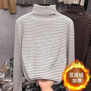 妃麗慕尚木耳邊半高領(lǐng)打底衫女雙面德絨保暖內(nèi)搭上衣秋冬加厚條紋長袖T恤 2022白色 3XL