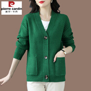 皮爾卡丹（pierre cardin）媽洋氣媽針織開衫女短款寬松碼大毛衣外套外搭春秋胖m羊毛衫上衣 綠色 XL 建議120-130斤