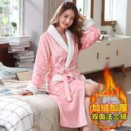 瓊瑛法蘭絨情侶睡袍女士浴袍春秋冬季珊瑚絨睡衣加厚浴衣家居服 1902女粉色一件 M