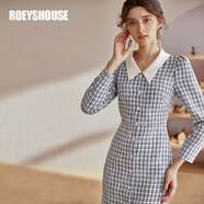 ROEYSHOUSE羅衣春裝氣質(zhì)格子修身連衣裙女早春小香風(fēng)粗花呢中長(cháng)裙03620 格子 L