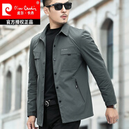 皮爾卡丹（pierre cardin）高端男裝夾克外套男士加棉春秋百塔新款中年常規(guī)款休閑上衣爸爸裝 灰綠色(春秋薄款) 180/XL體重140-160斤