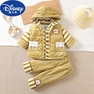迪士尼（Disney）男女寶寶衣服秋冬裝嬰兒春款薄棉衣01-2周歲新生兒外穿馬甲三件套 8007姜黃 馬甲三件套 80(7-12個月)