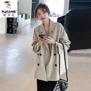 啄木鳥(niǎo)韓版休閑小西裝外套女2026春秋新款中長(cháng)款雙排扣小西服chic寬松 米白色 淺杏色 S 98斤以?xún)?
                                         title=