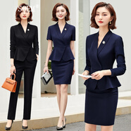 SOEM原創(chuàng  )高端女裝西裝女職業(yè)套裝OL教師夏工裝時(shí)尚氣質(zhì)女神范主持人工作服高端西裝正裝秋 黑色長(cháng).袖西裝+8206半身裙. M