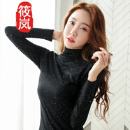 筱嵐 春夏莫代爾長(zhǎng)袖T恤女半高領(lǐng)打底衫女2022春新款修身內(nèi)搭上衣百搭 黑色 XL（116-125斤）