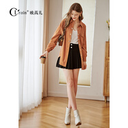 Olrain歐芮兒高腰顯瘦黑色百褶半身裙女秋裝新品韓版百搭a字短裙ins 黑色 155/80A/S