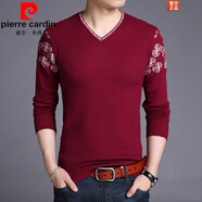 皮爾卡丹（pierre cardin）長(cháng)袖t恤男v領(lǐng)2025春季新款中青年體恤薄款打底衫男裝上衣服雞心領(lǐng) A-39紅色 175/XL