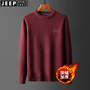 JEEP SPIRIT吉普毛衣男秋冬新款針織衫男士圓領(lǐng)休閑套qh 紅色25款 加絨 XL -180 適合150-165斤