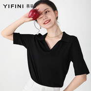 易菲（YIFINI）polo領(lǐng)針織衫短袖女寬松顯瘦常規(guī)上衣夏季新款潮2105M904 黑色 0S