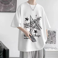 寄風(fēng) 短袖T恤男夏季新品士打底衫純色夏天內搭上衣服圓領(lǐng)寬松T恤 五角星白色 S