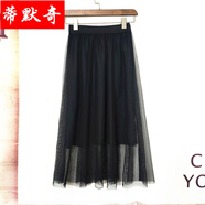 紗裙半身裙 小個子網(wǎng)仙女2020春夏A字裙百搭中長款高腰百褶裙半截半節(jié)群 黑色-單層紗-裙長78 S