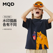 MQD童裝夏款卡通男女童圓領(lǐng)套頭韓版潮酷短袖T恤 藏青 110