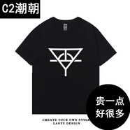 C2潮朝華晨宇同款衣服短袖T恤花花火星演唱會(huì )潮牌ins粉絲應援服純棉學(xué)生 黑色3 L（175/140-159斤）