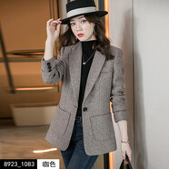 依伊純毛呢厚西裝外套女秋冬2025新款休閑女士款小西服上衣冬加厚 咖啡色西裝單件 L