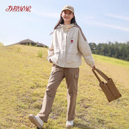 方糖姑娘初中生外套新款春秋裝2025高中學(xué)生少女孩短款風(fēng)衣夾克大童大學(xué)生 20218米色外套+20226咖色褲子 L