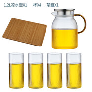 北大史家用玻璃水杯耐熱可微波豎條紋牛奶杯早餐杯啤酒果汁杯水杯微波爐牛奶玻璃杯 1.3升壺+四只LC-303+茶盤
