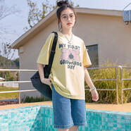 方糖姑娘初中高中學(xué)生T恤夏季時(shí)尚女孩寬松短袖上衣大童新款韓版少女ins潮 5001DYR黃色短袖 S