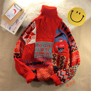 魯賓克毛衣男冬季加絨加厚圓領(lǐng)套頭保暖針織衫情侶喜慶大紅圣誕新年毛衣 A146-1高玲紅色 XL