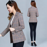女裝格子小外套西服春秋上衣短款休閑2021新款顯瘦小西裝韓版SN6713 繡花短款外套 1號色 2XL (建議120-135斤左右)