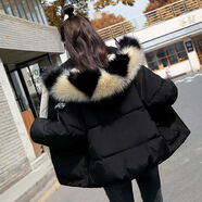 WNBR羽絨棉服女2024冬季新款韓版百搭學(xué)生Chic寬松加厚保暖棉衣外套 黑色 2XL 155-170斤