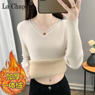 拉夏貝爾（La Chapelle）秋冬季加絨加厚毛衣女一體絨v領(lǐng)內搭打底針織衫修身大碼保暖上衣 純100自動(dòng)發(fā)熱燕麥色【加 厚一體絨】 純100自動(dòng)發(fā)熱S 建議(80-90斤)