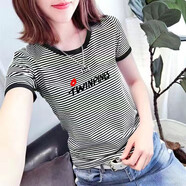 妥妮短袖t恤女2025夏季女裝新款寬松百搭時(shí)尚休閑體恤上衣打底衫 黑色【嘴唇】 M建議80-100斤