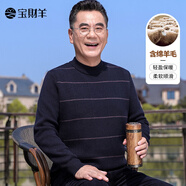 寶財羊羊毛衫男爸爸冬裝圓領(lǐng)加厚保暖中年毛衣條紋打底針織衫老年人衣服