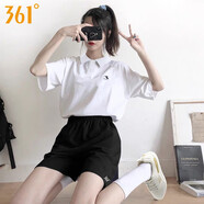 361°運(yùn)動(dòng)套裝女春夏季冰絲速干t恤短褲女士休閑跑步健身籃球訓(xùn)練衣服 本白/純黑【POLO】 XL