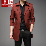 皮爾卡丹（pierre cardin）中長(cháng)款風(fēng)衣外套男春秋季新款超大碼男士商務(wù)休閑加厚外套中青年 酒紅色 2XL (150-160左右)