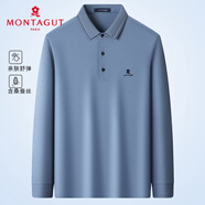 夢特嬌（MONTAGUT）男士Polo衫長袖25春秋款含桑蠶絲商務(wù)刺繡T恤透氣 淺藍(lán) L(50)