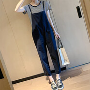 弗依郝小個(gè)子背帶褲八分褲女寬松韓版夏季薄款減齡森女吊帶連體褲 藍色背帶褲+條紋短 2XL _140-160斤