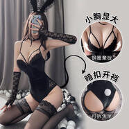 曼煙 情趣內(nèi)衣 女性感蕾絲兔女郎制服誘惑激情套裝暗扣開檔睡衣吊帶馬甲角色扮演 蕾絲兔子連體衣 黑 9949