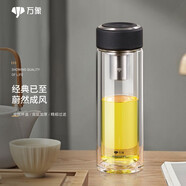 萬象玻璃杯雙層男辦公水杯帶過濾泡茶杯子口杯水晶便攜車載旅行杯茶杯 V20RL【370毫升 】黑色皮紋