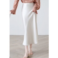 百冰夢(mèng)夏季高級感法式三醋酸緞面絲紫色半身裙女中長(cháng)款高端魚(yú)尾長(cháng)裙子 珍珠白 S