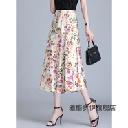 雅格羅伊重磅真絲半身裙桑蠶絲半截裙印花女夏季2024新款中長款高腰裙 花色 4XL