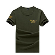 NASALIKE男士T恤短袖夏季新款旗迷彩半袖衣服體恤戰狼同款 綠軍色圓短 2XL 【建議135-150斤】