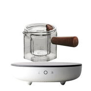 九土玻璃側(cè)把茶壺蒸茶器耐熱帶過濾杯耐熱泡茶壺茶溫電陶爐用日式茶具 八角款+小坐知爐木棉白