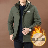 JEEP SPIRIT冬季新款外套男保暖服男棉服加厚抗寒棉襖男大碼可脫卸帽工裝棉服 2819 軍綠（黃色絨） 4XL