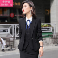 金蒂情職業(yè)裝女裝條紋小西裝套裝女高端工作服工裝面試職場(chǎng)西服正裝 黑色西裝+白襯+半裙 L(建議100-110斤)