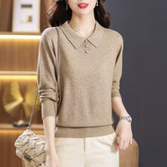 歌米拉（Gemila）薄款針織衫女春秋新款女裝百搭娃娃領(lǐng)毛衣上衣針織打底衫 淺駝色 XL 【120斤-130斤】
