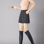 蘭威費(fèi)雷高腰闊腿毛呢短褲女秋冬新款寬松加厚外穿松緊腰靴褲 深灰色 4個(gè)扣子 S 70到80斤