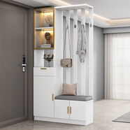 沐希拓鞋柜門(mén)口一體柜大容量入戶(hù)進(jìn)門(mén)客廳鞋柜坐凳衣帽架一體玄關(guān)隔斷柜 柜體長(cháng)度100cm暖白色【右邊凳】