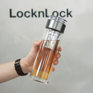 樂(lè )扣樂(lè )扣（LOCK&LOCK）商務(wù)玻璃杯 耐高溫玻璃分離式濾網(wǎng)密封防漏雙層茶水分離水杯 LLG599GRY-茶倉雙層杯 420ml