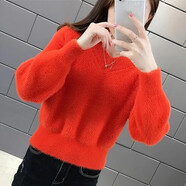 妙變美女毛衣女2023年春季新款女裝加厚保暖套頭針織打底衫女寬松v領(lǐng)上衣 桔紅色 M 建議95-105斤