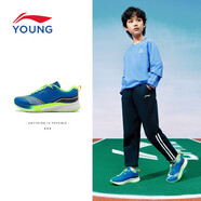 李寧童鞋兒童跑步鞋男女大童秋冬輕躍 V1回彈跑鞋輕便運動(dòng)鞋 亮明藍深航艦藍-3 32