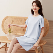 頂瓜瓜睡裙女純棉春夏舒適短袖可外穿睡衣家居服女23337 卷舒藍(lán) 175 