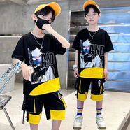 迪士尼（Disney）童裝男童夏裝套裝2023新款中大童男孩夏季衣服兒童短袖休閑兩件套 黑色火影 140 建議身高130-140年齡10-11歲